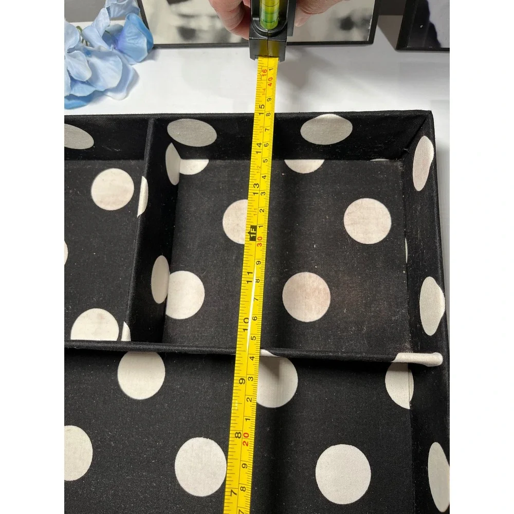 Raymond Waites Polka Dot Fabric Drawer Organizer Trays Black White Set of 2